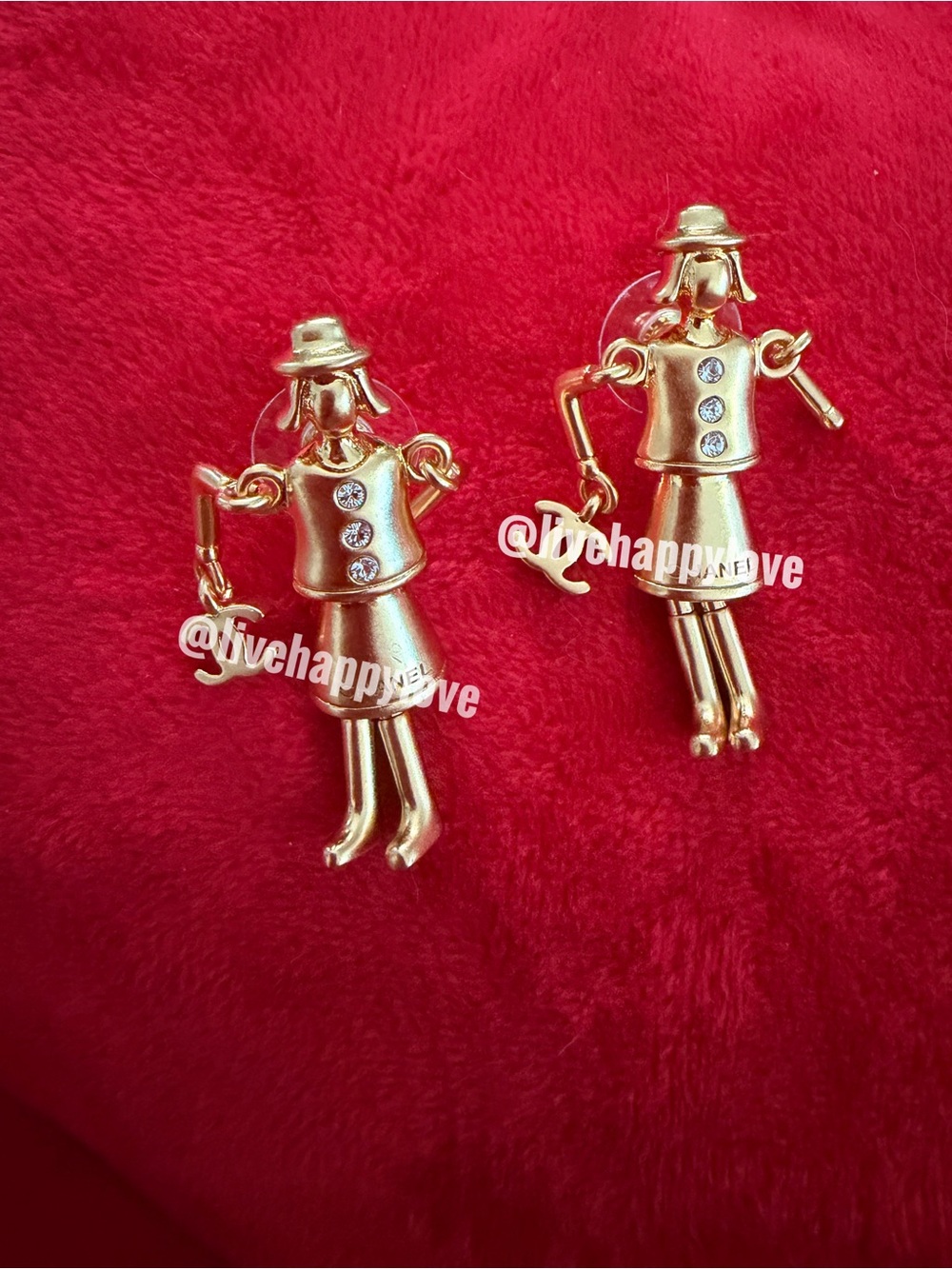 RARE 18K Gold Doll Motif Dangle Earrings
